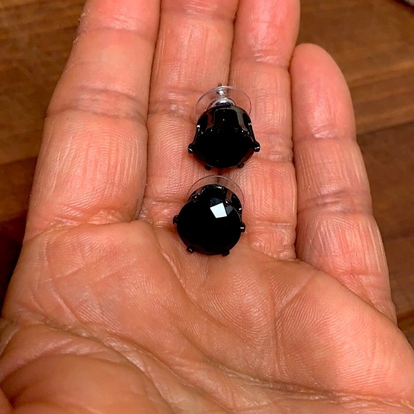 Big Bold Faceted Jet Crystal Ear Studs - Picture 2 of 4